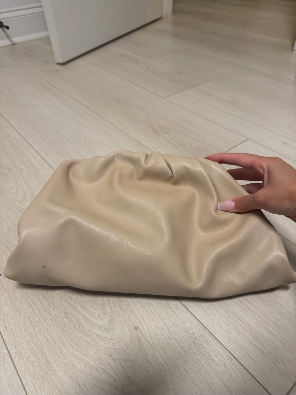 Beige Soft Gathered Clutch Bag